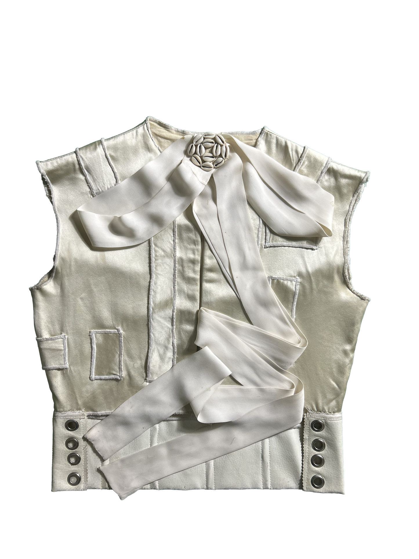 Bone Satin Patched Vest
